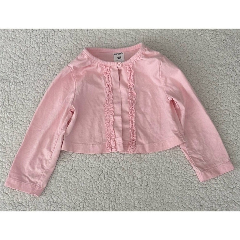 Carters Baby Toddler Girl Pink Cardigan Lightweight Size 18 Months Ruffles 18m